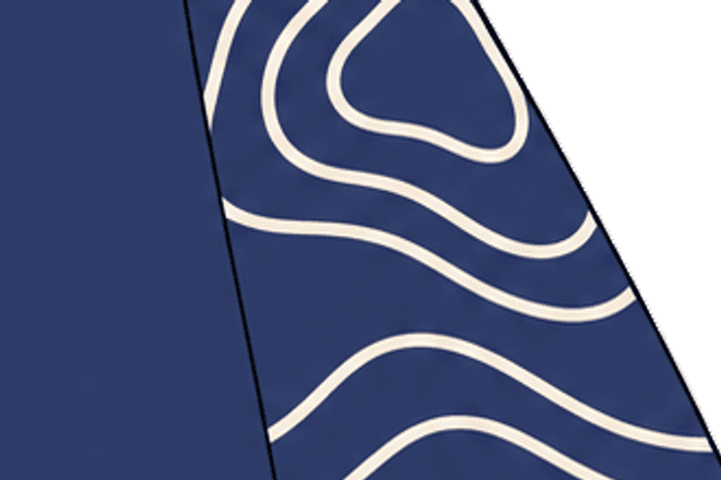 Close-up of the Night Map design: cream contour lines running down a navy sleeve